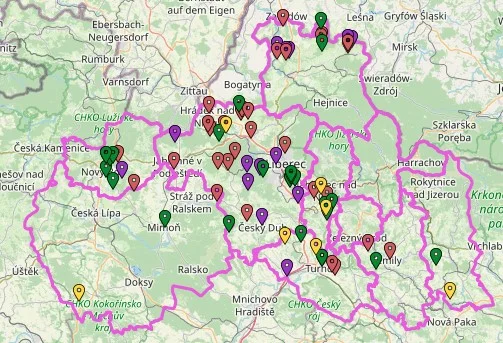 Mapa s již podpořenými projekty