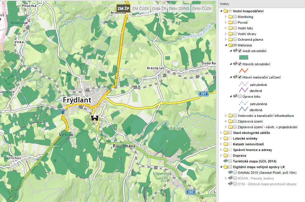 mapa odvodnění zemědělských ploch